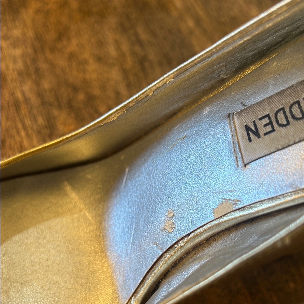 Steve Madden Metallic Gold Peep-Toe Heels - Picture 5 of 9
